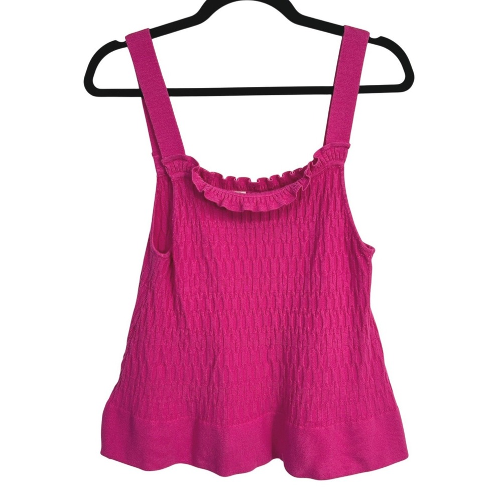 Smocked Knit Tank Top Medium Peplum Sleeveless Pink Coquette Barbiecore Romantic
